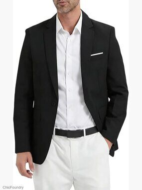 Men's Notch Lapel Slim Fit Suit Blazer with Pocket Square for Wedding Prom